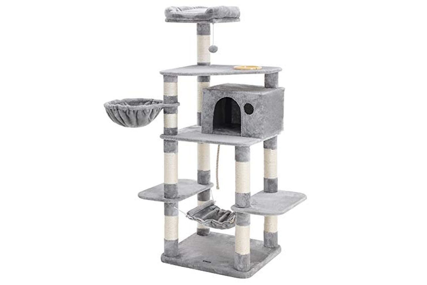 Feandrea PCT99W Scratching Post Cat Tree with Bowl | Light Grey