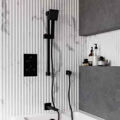 Black 2 Outlet Thermostatic Bath Mixer Shower Set With Hand Shower and Bath Filler Spout - Zana