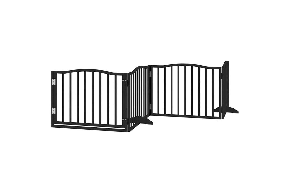 Vidaxl Dog Gate With Door Foldable 4 Panels Black 320 Cm Poplar Wood