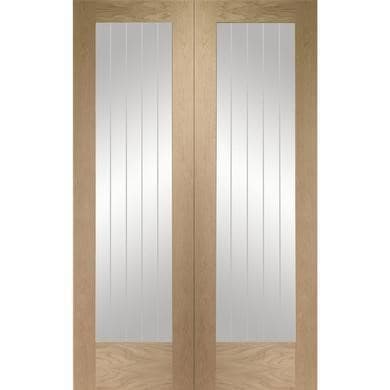 Internal Oak Fully-Glazed Cottage French Doors with Clear Etched Glass - Unfinished - Suffolk - XL Joinery