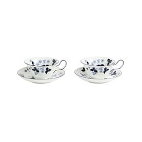 Wild Strawberry Inky Blue Teacup & Saucer, Set of Two