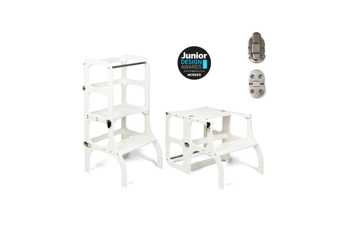 Ette Tete Helper Tower Table Stepnsit White Silver Clasps Extra Support | Helper Tower | Baltic Birch Plywood