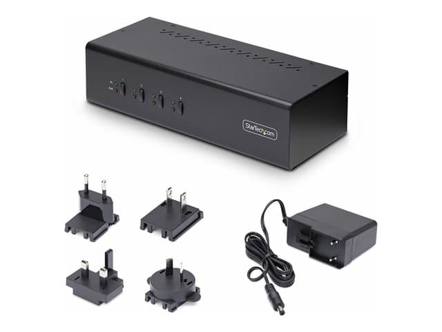 STARTECH.COM - Startech 4-Port Dual-Monitor DisplayPort KVM Switch, 4K 60Hz, 2x USB 5Gbps Hub Ports, 2x USB 2.0 HID Ports, Hotkey and Push-Button Switching, TAA Compliant - 3.5mm Audio, HDCP (P4DD46A2-KVM-SWITCH) - KVM / audio switch - 4 ports - TAA Compliant