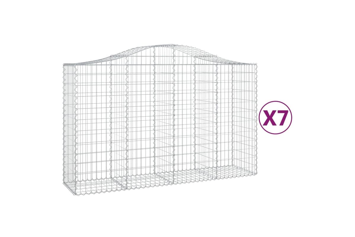vidaXL 3145666 Arched Gabion Baskets 7 Pcs 200x50x120/140cm Galvanised Iron