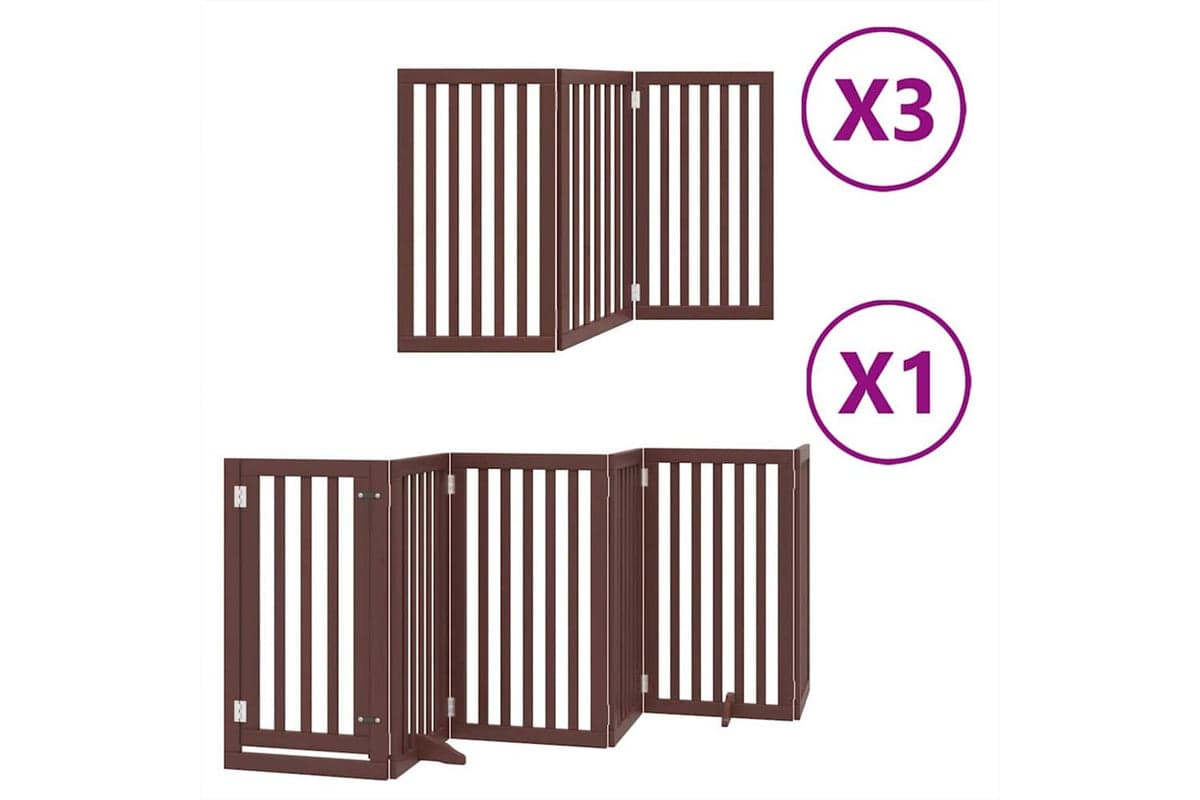 Vidaxl Dog Gate With Door Foldable 15 Panels Brown 750 Cm Poplar Wood