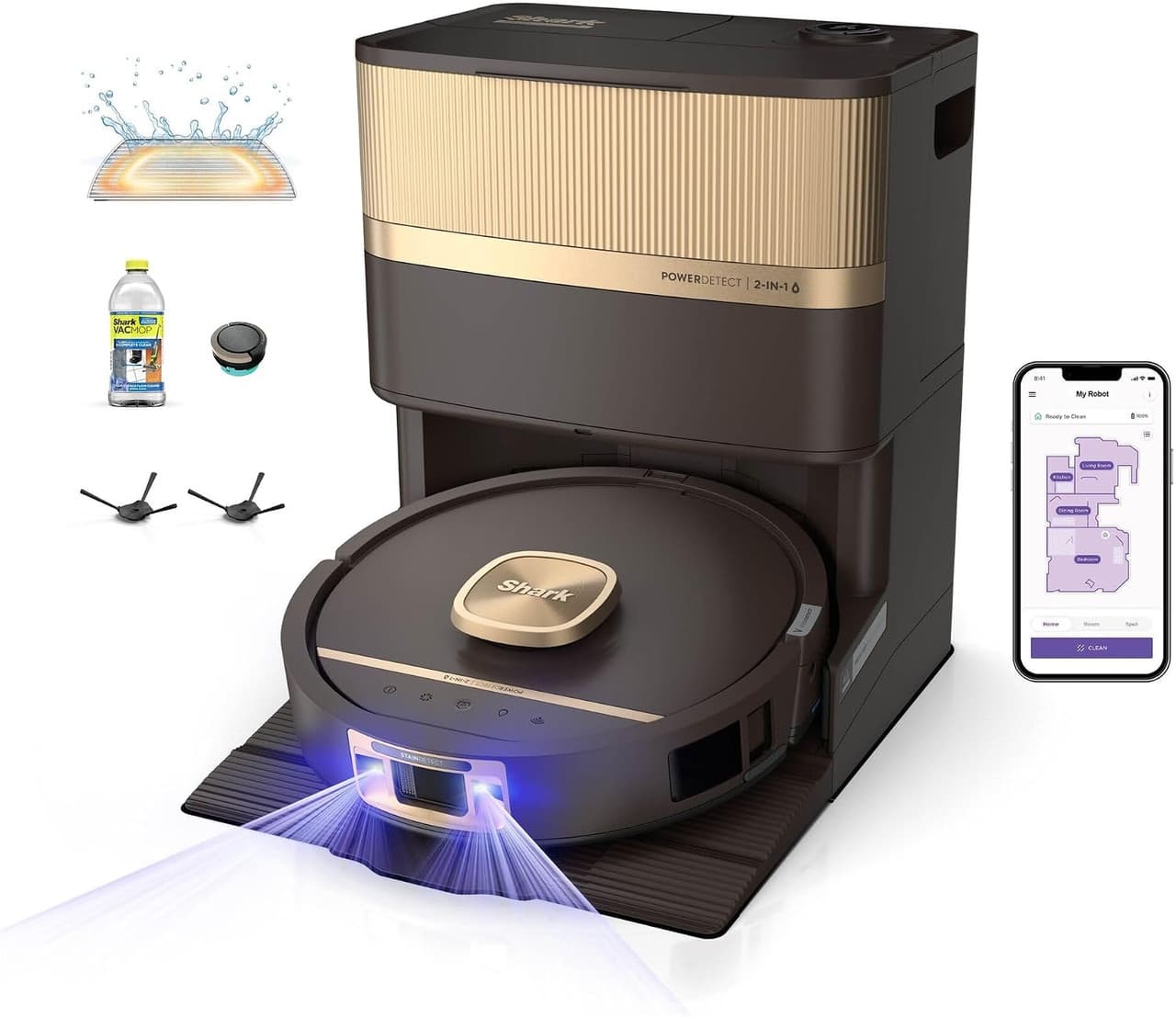 Shark RV3024XEUKPU PowerDetect Luxe UV Reveal 2-in-1 Vac & Mop Vacuum 180min – Espresso