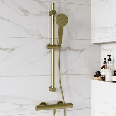 Brushed Brass Thermostatic Mixer Shower Set with Hand Shower - Arissa