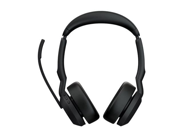 JABRA - Evolve2 55 MS Stereo - Headset - on-ear - Bluetooth - wireless - active noise cancelling - USB-C - black - with charging stand - Optimised for Microsoft Teams