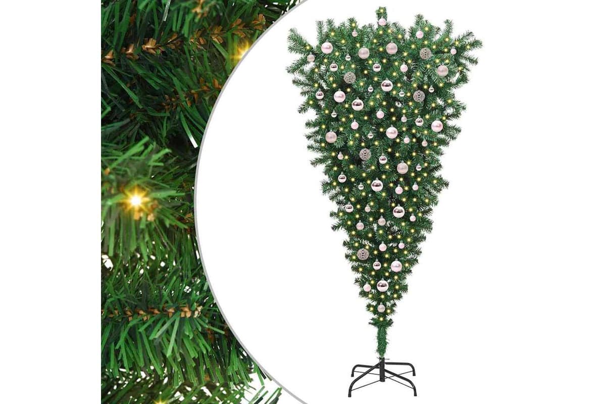 Vidaxl Upside-down Artificial Pre-lit Christmas Tree With Ball Set