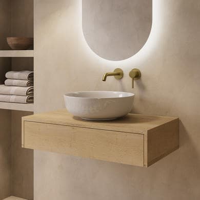 800mm Oak Wood Effect Wall Hung Countertop Vanity Unit with Basin- Lugo