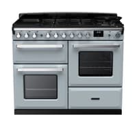 Rangemaster Estel Deluxe 110cm Dual Fuel Range Cooker - Misty Blue with Chrome Trim | ESDLO110DFPMSB/CM1