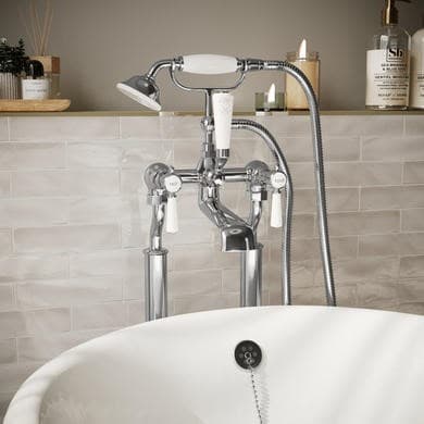 Helston Freestanding Bath Shower Mixer Tap with Stand Pipes