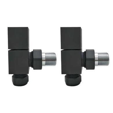 ALMOST PERFECT - Anthracite Square Angled Radiator Valves - For Pipework Which Comes From The Wall