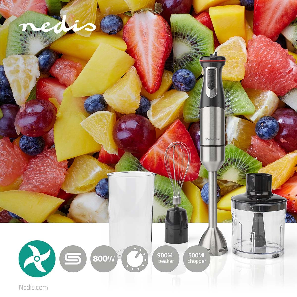 NEDIS 800w Stainless Steel Handheld Blender Set...