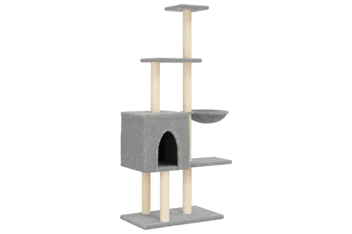 Cat Tree With Sisal Scratching Posts Light Grey 145 Cm