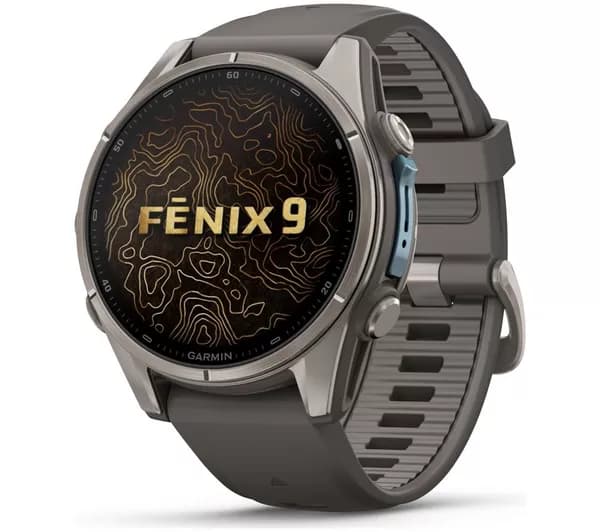 GARMIN fenix 9 Smart Watch - Titanium with Pebble Grey Silicone Band, 43 mm