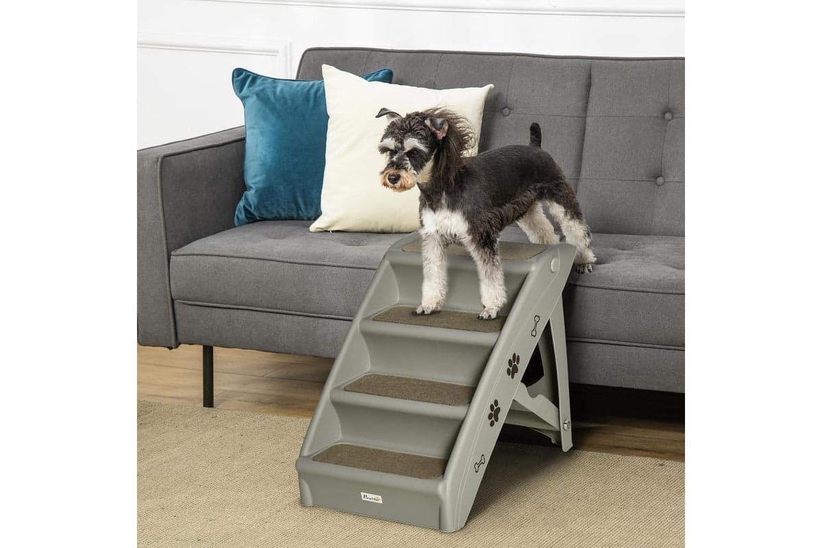 Pawhut D06-142GY Foldable Four-Step Pet Stairs | Grey