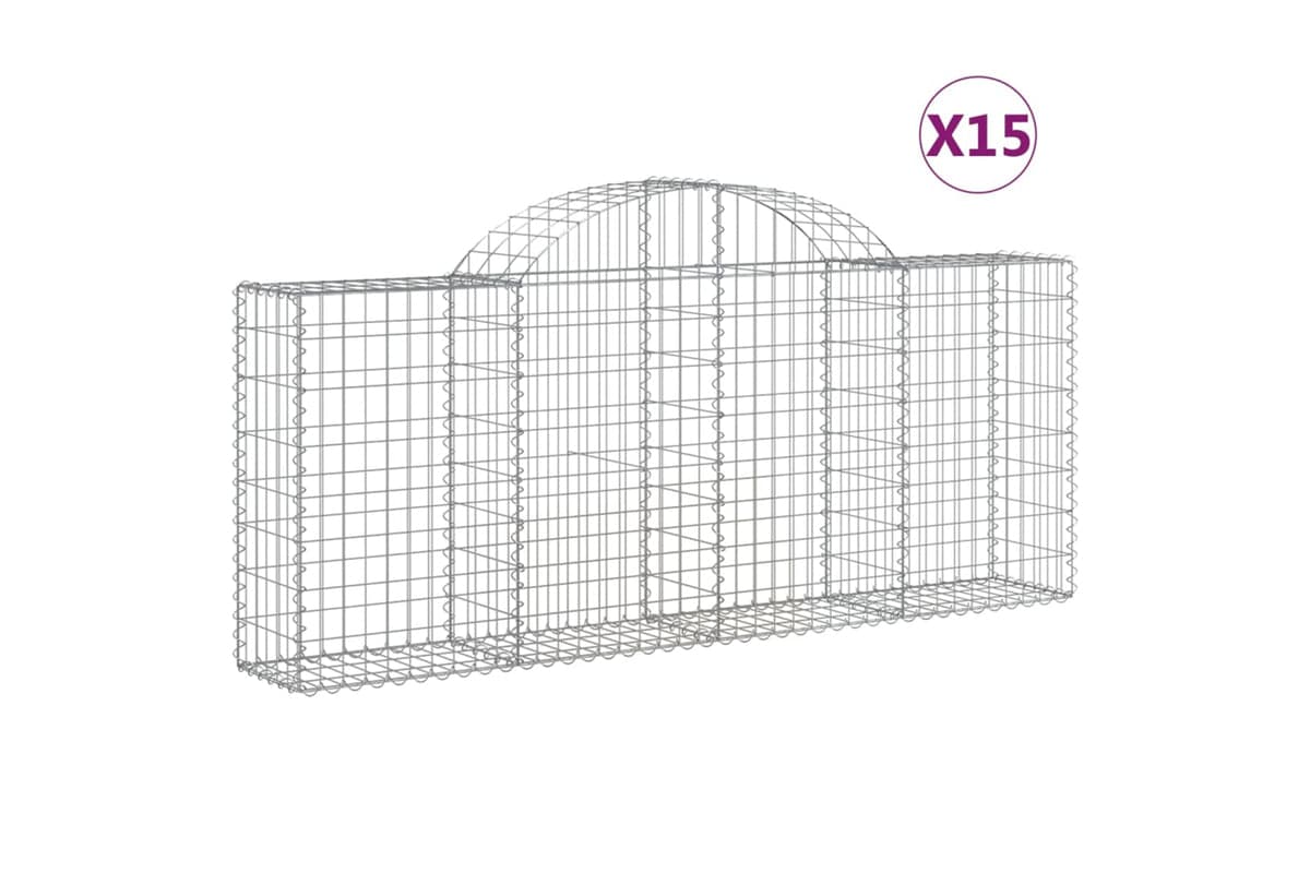 vidaXL 3146102 Arched Gabion Baskets 15 Pcs 200x30x80/100cm Galvanised Iron
