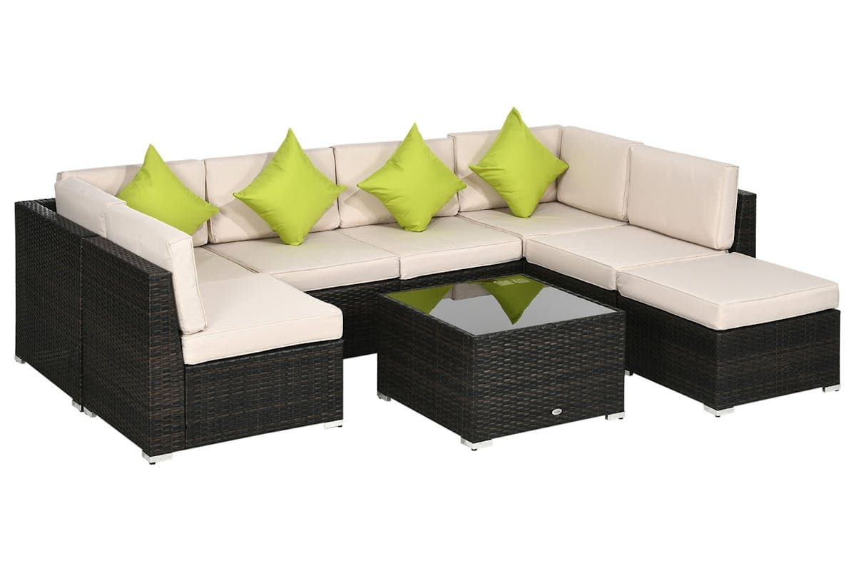 Outsunny PE Rattan Corner Sofa Set | Brown