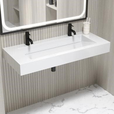 ONLY OPENED - White Rectangular Wall Hung Basin with Hidden Waste 1200mm - Oslo