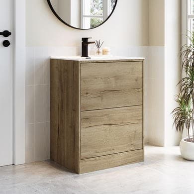 600mm Wood Effect Freestanding Vanity Unit with Basin - Palma