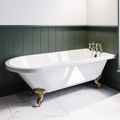 ONLY OPENED - Freestanding Single Ended Bath with Brushed Brass Feet 1670 x 740mm - Park Royal