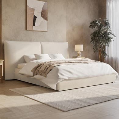 Beige - Upholstered End-Lift Ottoman Storage Bed with Pillow Headboard - Dune