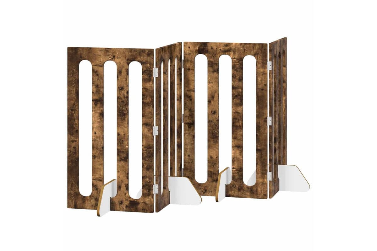 Vidaxl Folding Pet Fence 4 Pcs Smoked Oak 201 X 38 X 90 Cm