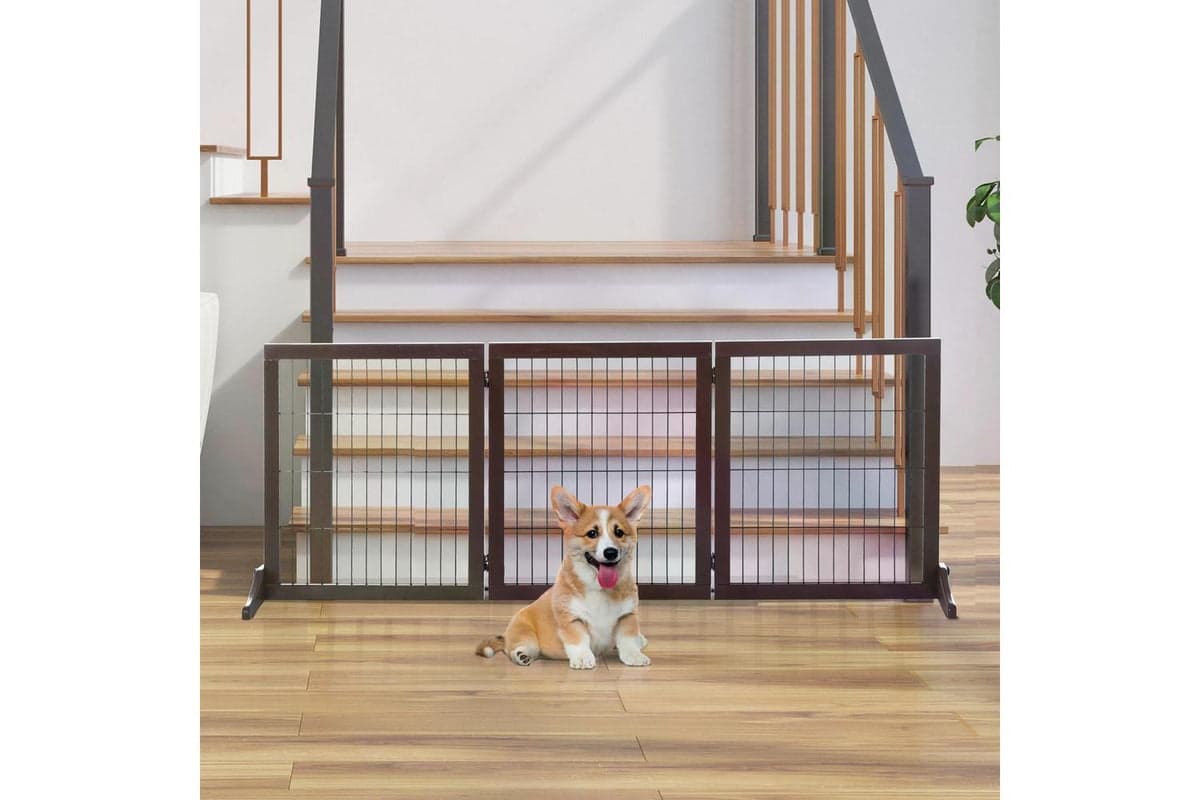 Pawhut D06-080 Indoor Foldable 3 Panel Dog Safety Gate | Brown