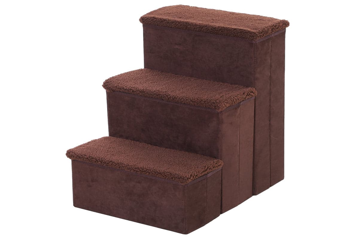 PawHut D06-068BN 3 Step Portable Pet Stairs | Brown