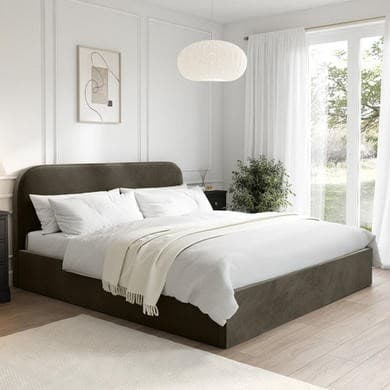 Khaki - Upholstered End-lift Ottoman Storage Bed - Zara