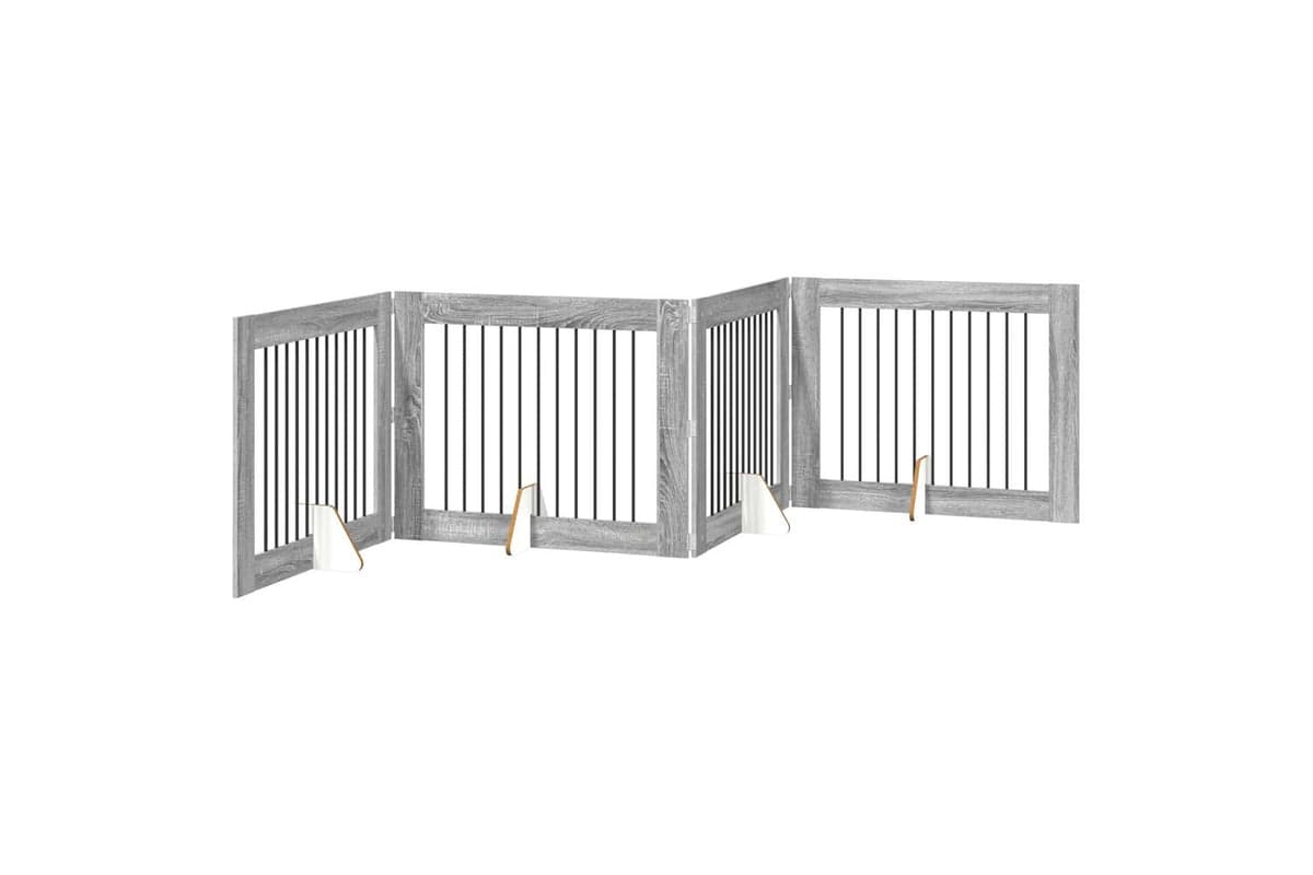 Vidaxl Foldable Dog Gate With Stands 4 Pcs Grey Sonoma 401 Cm
