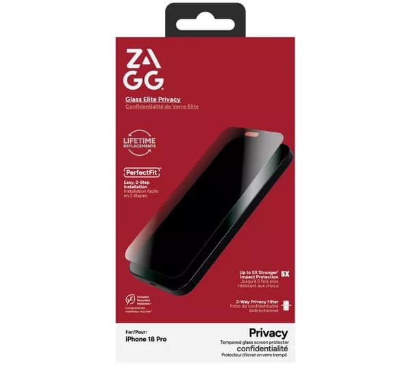 ZAGG InvisibleShield Glass Elite Privacy iPhone 18 Pro Screen Protector