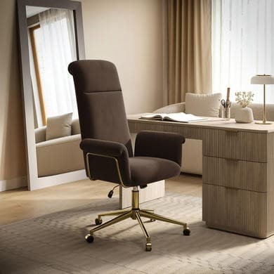 Brown Velvet High Back Swivel Office Chair - Effie