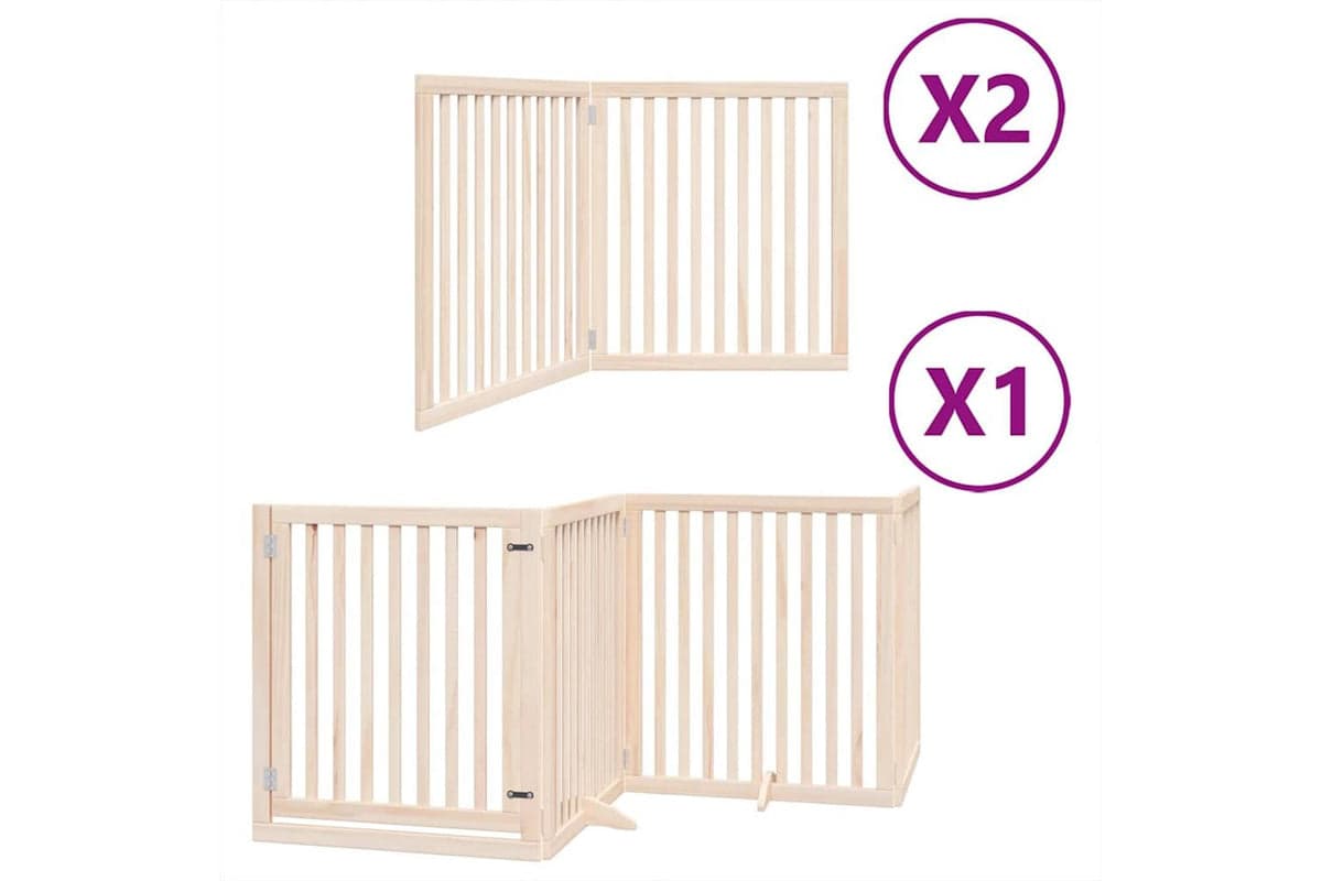 Vidaxl Dog Gate With Door Foldable 8 Panels 640 Cm Poplar Wood