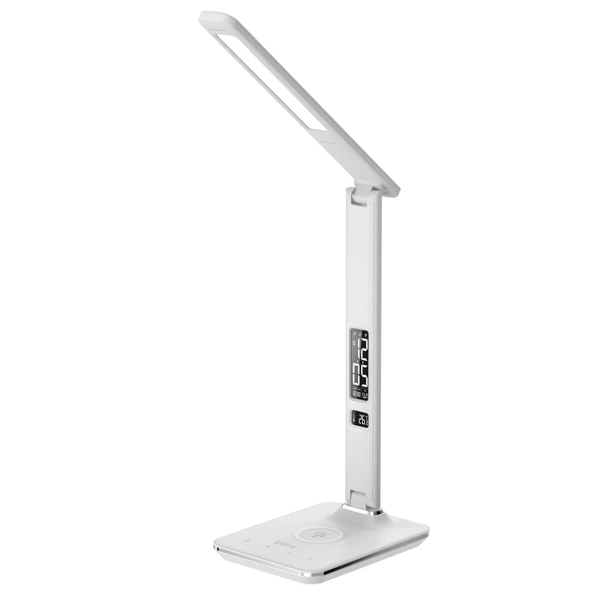 Groov-e Ares LED Desk Lamp with Wireless Charging and Clock White | GVWC04WE