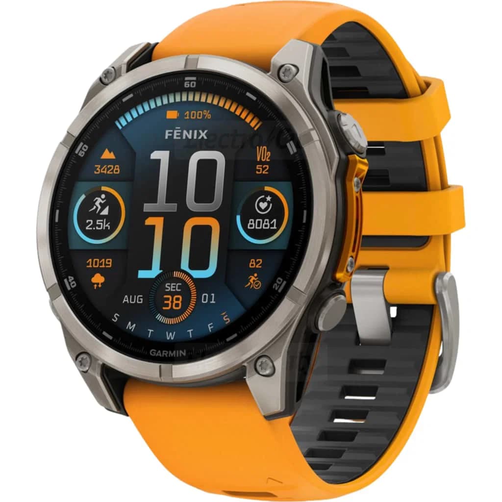 Garmin fenix 8 47mm Sapphire GPS Smartwatch | Titanium with Spark Orange Silicone Band
