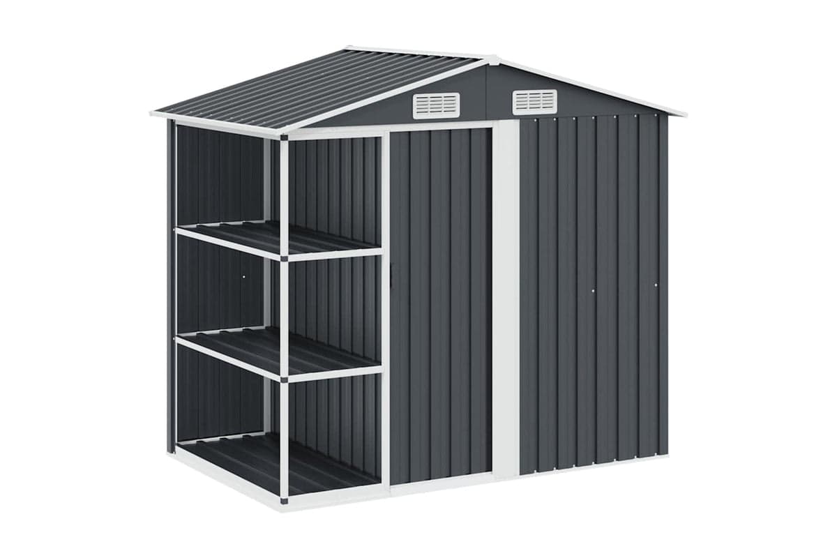 vidaXL 47106 Garden Shed With Rack Anthracite 205x130x183cm Iron