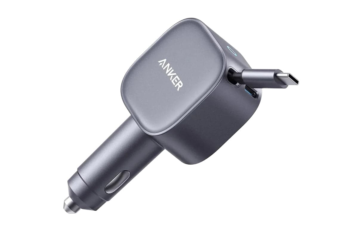 Anker USB-C 75W Max Car Charger with Built-In Retractable Cable | Silver