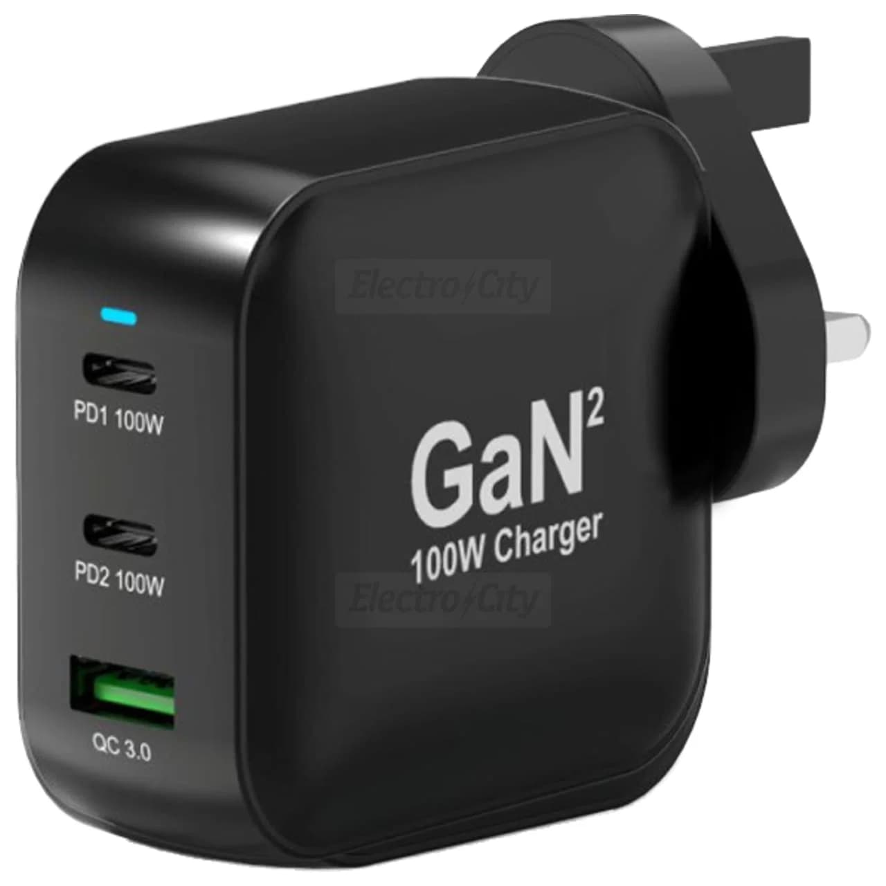 PORT Connect 100W GaN USB Wall Charger with 2m USB-C Cable | Black