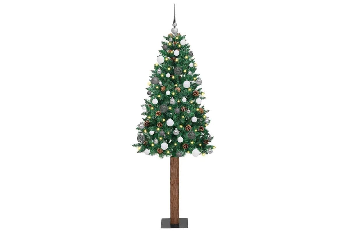 Vidaxl Slim Christmas Tree Green 210 Cm Pvc And Solid Pine Wood