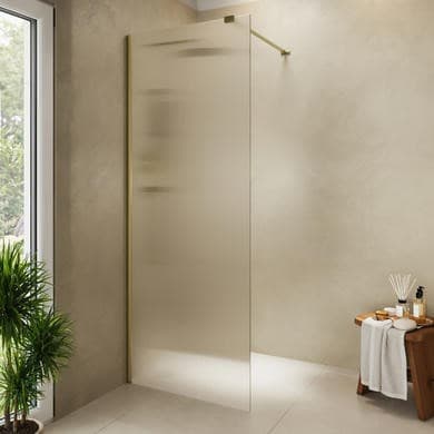 Brushed Brass Ribbed / Fluted Glass Shower Screen for Wet Room & Walk In Shower - Matira
