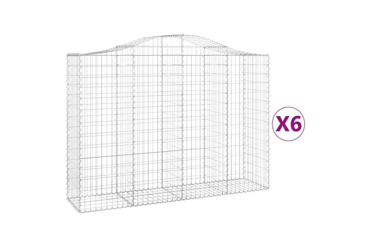 vidaXL 3145686 Arched Gabion Baskets 6 Pcs 200x50x140/160cm Galvanised Iron