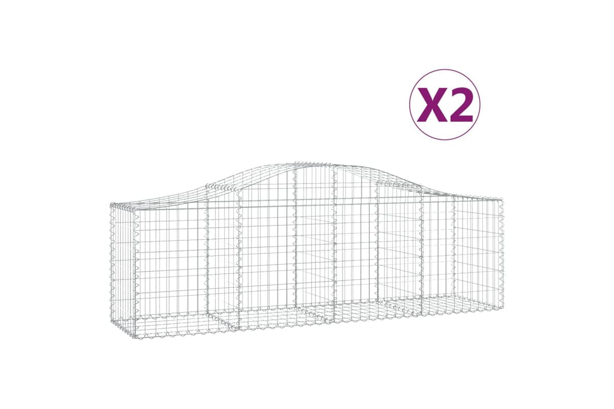 vidaXL 3145598 Arched Gabion Baskets 2 Pcs 200x50x60/80cm Galvanised Iron