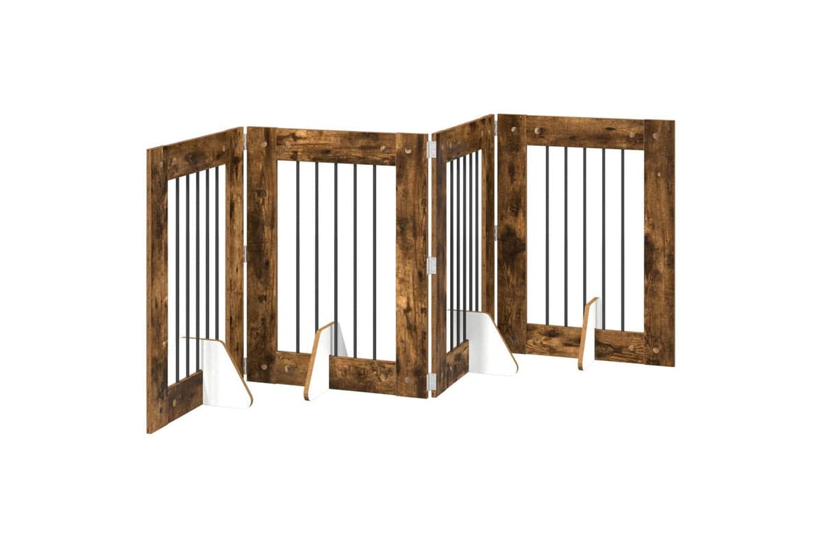Vidaxl Foldable Dog Gate With Stands 4 Pcs Smoked Oak 241 Cm