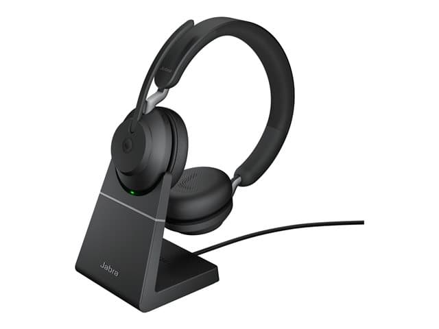 JABRA - Evolve2 65 MS Stereo - Headset - on-ear - Bluetooth - wireless - USB-A - noise isolating - black - with charging stand - Certified for Microsoft Teams