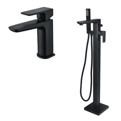 Zana Matt Black Basin Mixer Tap & Freestanding Bath Tap Pack