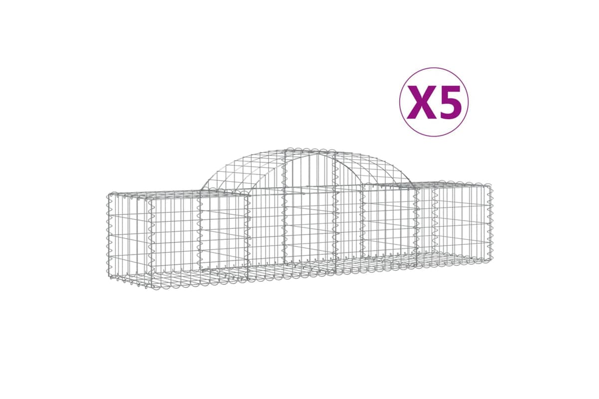 vidaXL 3146260 Arched Gabion Baskets 5 Pcs 200x50x40/60cm Galvanised Iron