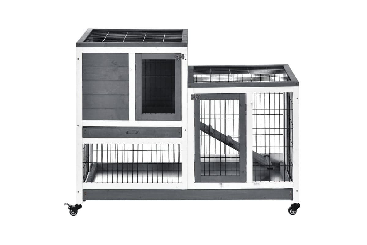 PawHut D51-125 2-Tier Fir Wood Indoor Hutch | Grey