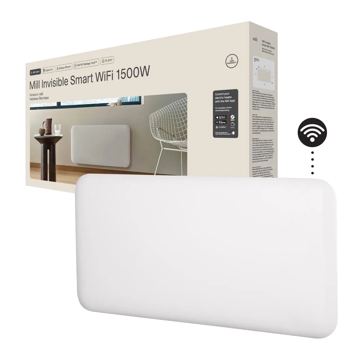 Mill Invisible Smart WiFi Panel Heater 1500W Portable and Wall-Mounted White | PA1500WIFI4A